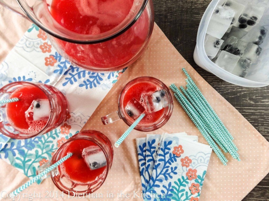 Watemelon Agua Fresca with Blueberry Ice Cubes