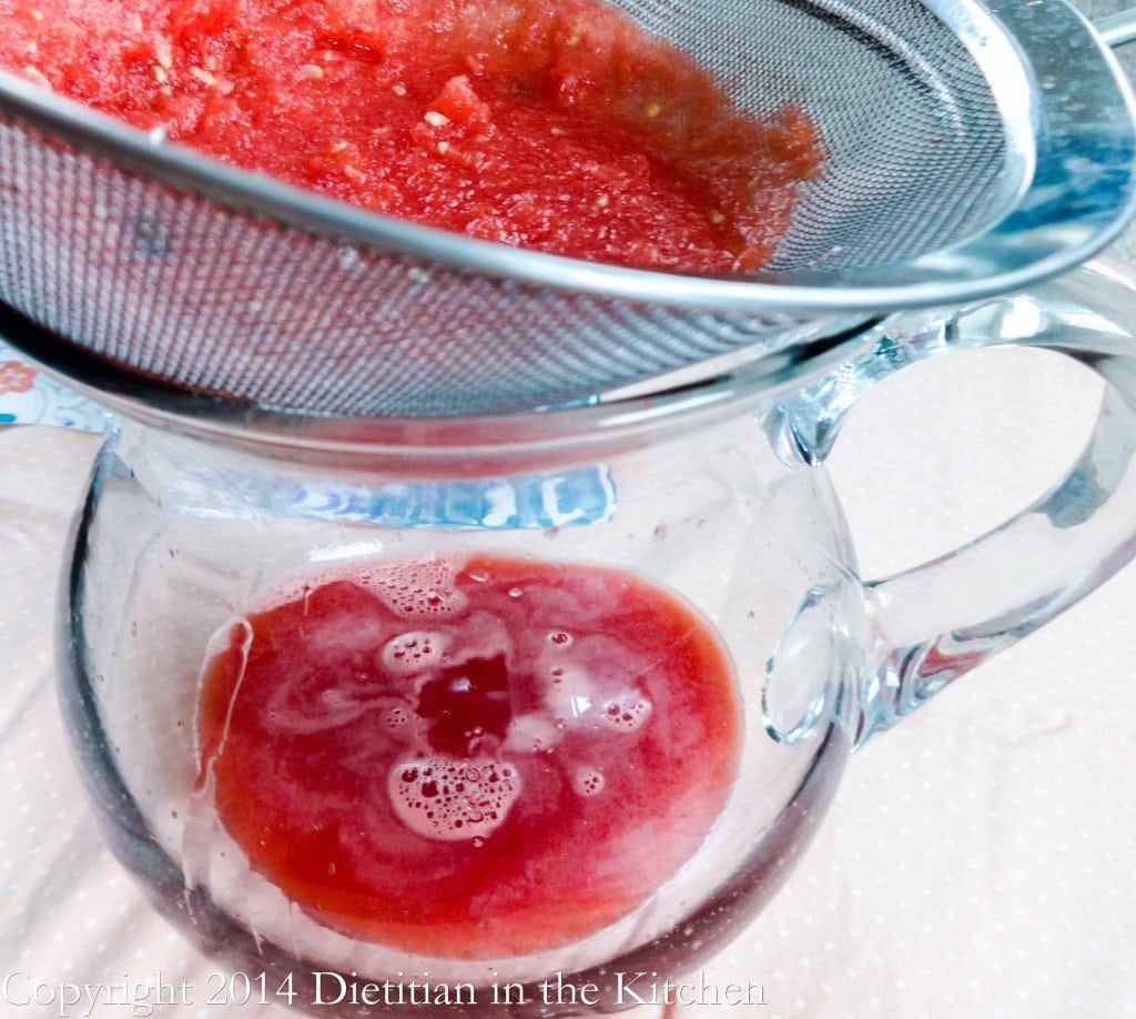 Straining watermelon juice