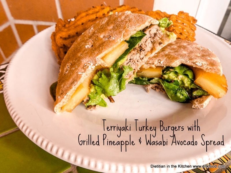 Teriyaki Turkey Burger with Pineapple and Wasabi Avocado Spread
