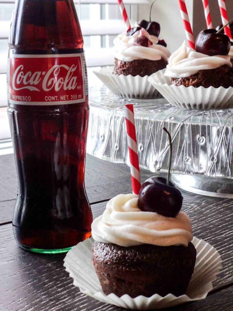 Cherry Cola Cupcakes with a Coca Cola.