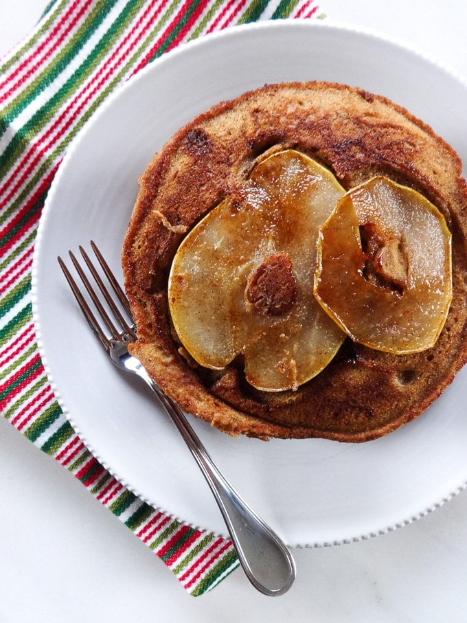 Gingerbread Pear Pancakes - light and fluffy with plenty of spice! From www.sweetcayenne.com