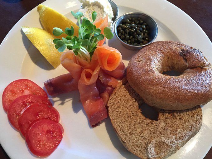 The most delicious bagels and lox breakfast at Zanzibar Cafe downtown.