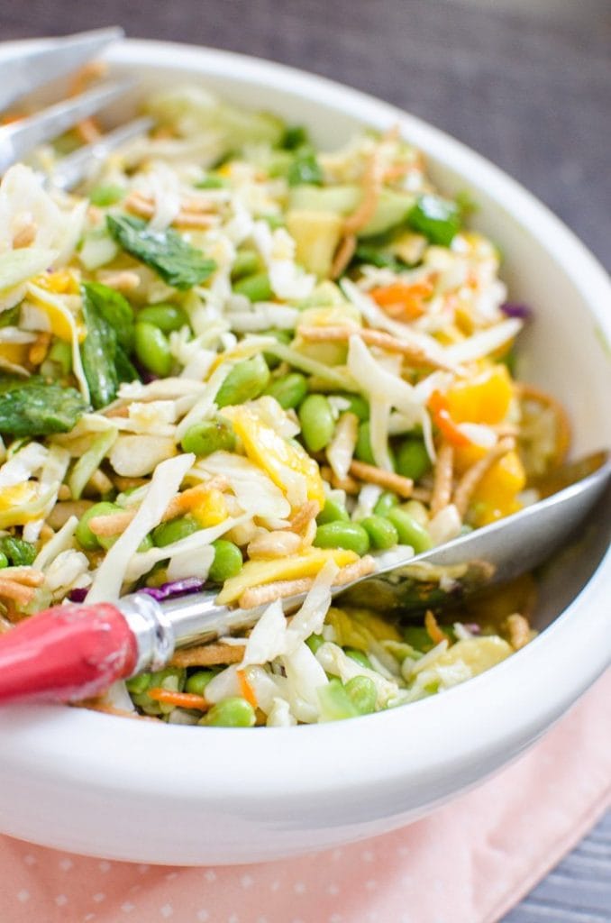 This light, summer salad is packed with Asian flavor, lots of color, and fun textures. It's great to pack for a picnic or back to school lunch!