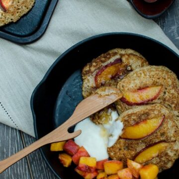 Bruleed Peach Cornmeal Cakes are a great brunch or breakfast option for the late summer days. They have a nutty flavor and delicious caramelized peaches cooked right into the pancake!