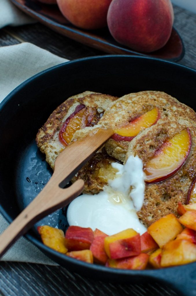 Brûléed Peach Cornmeal Pancakes