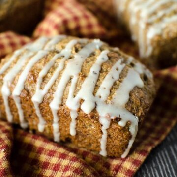 Mini Banana Breads with Brown Butter Maple Glaze are a perfect fall version of this favorite quick bread. The mini size makes them great for gift-giving!