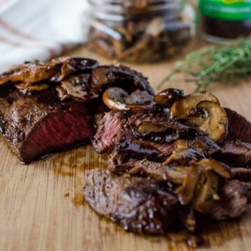 Flat Iron Steak with Maple Bourbon Espresso Sauce is a simple yet elegant beef dish with a velvety bourbon-spiked sauce you will want to lick off your plate.