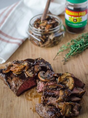Flat Iron Steak with Maple Bourbon Espresso Sauce is a simple yet elegant beef dish with a velvety bourbon-spiked sauce you will want to lick off your plate.