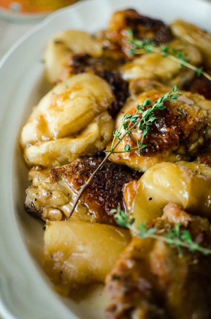 Maple Ginger Chicken Thighs are the ultimate fall comfort food and a great dish to gather around for a cozy Sunday supper at home. #sweetcayenne
