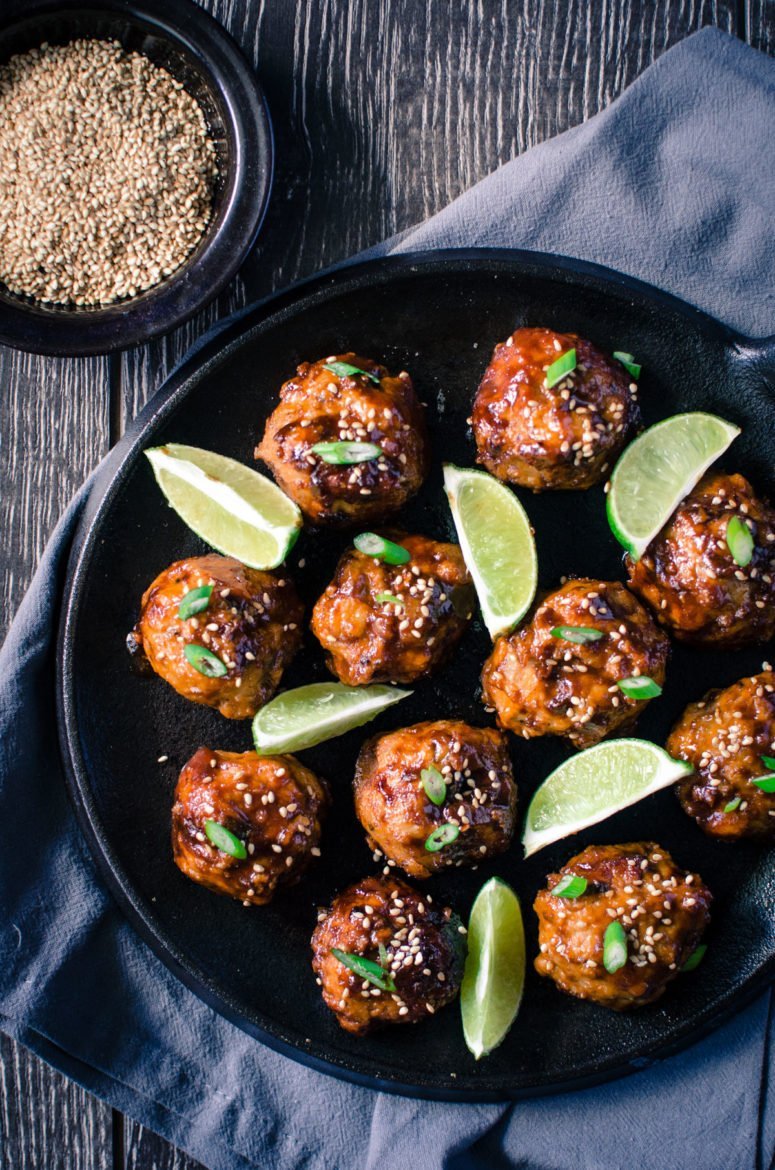 Asian BBQ Chicken Meatballs are a flavor explosion waiting to happen in your mouth! The perfect combo of sweet and savory - make these for the Super Bowl or an Oscar-watching party!