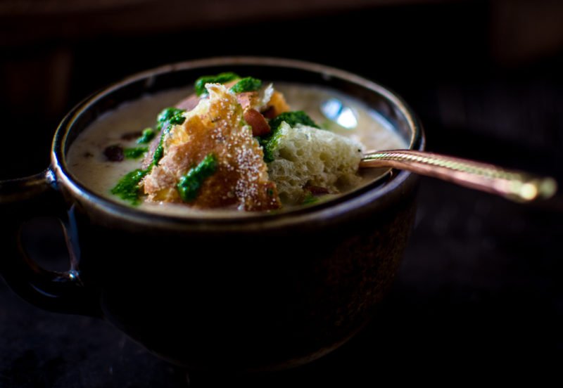 A cup of cauliflower soup.