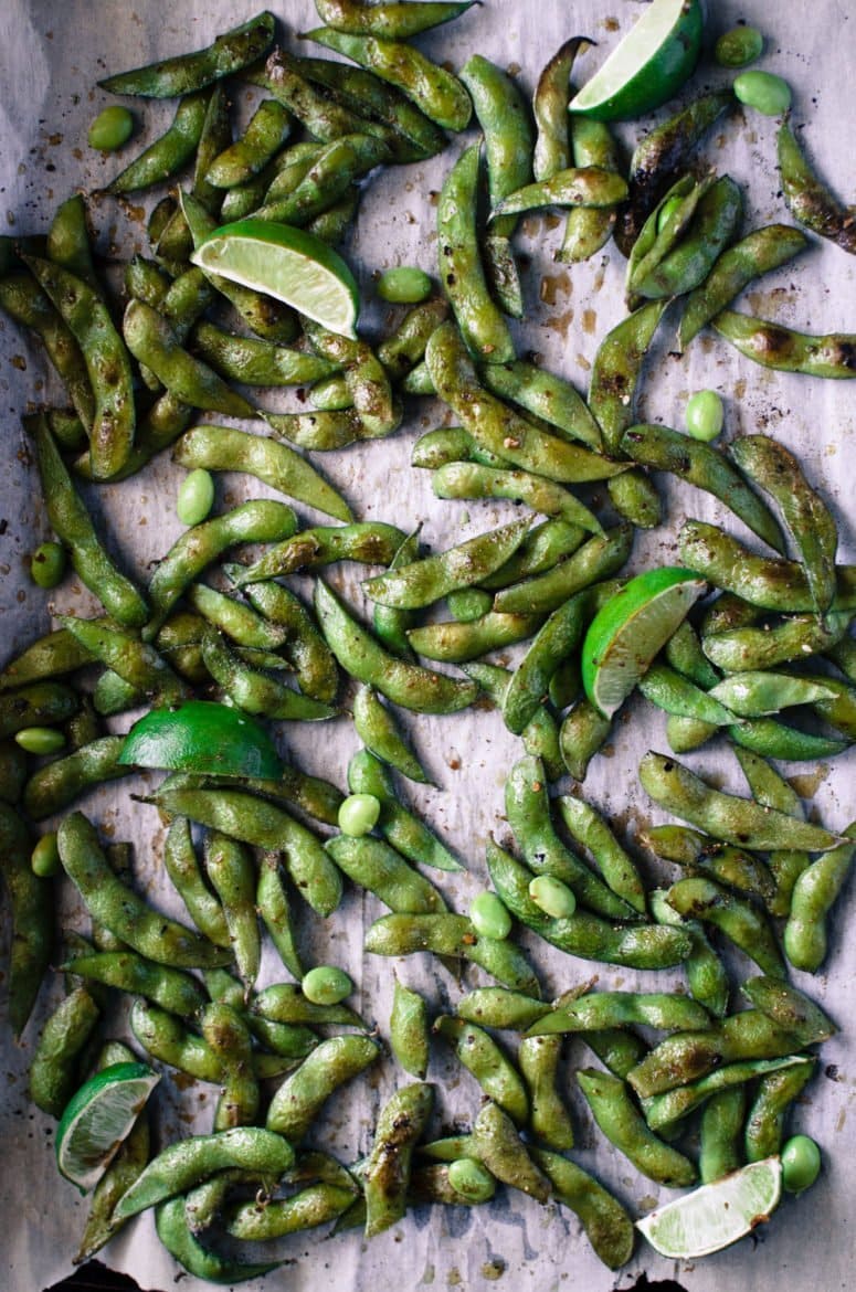 Roasted Edamame with Togarashi and Smoked Sea Salt is an easy appetizer with only 5 ingredients that comes together in under 15 minutes! It's gluten free, low calorie, and mind-blowingly delicious!