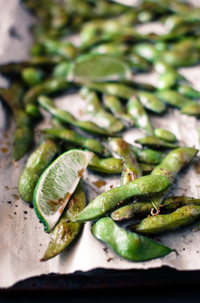 Roasted Edamame with Togarashi and Smoked Sea Salt is an easy appetizer with only 5 ingredients that comes together in under 15 minutes! It's gluten free, low calorie, and mind-blowingly delicious!
