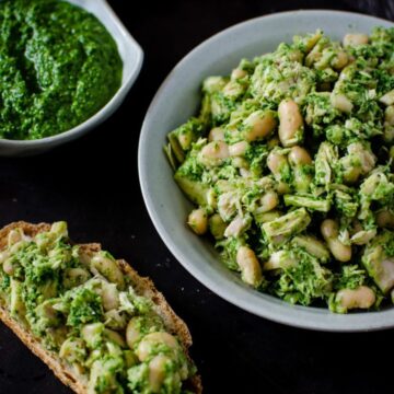 Tuna and White Bean Salad with Kale Pesto is a simple, fresh take on a lunch classic. The clean flavors in this salad make it a delicious fresh and healthy option to pack for lunch! Gluten-free, packed with protein, and can be made ahead.