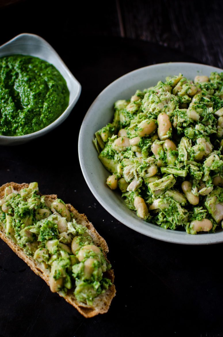Tuna and White Bean Salad with Kale Pesto is an updated, fresh take on a classic. It's easy to make, great to pack for lunch, and a healthy gluten-free option!
