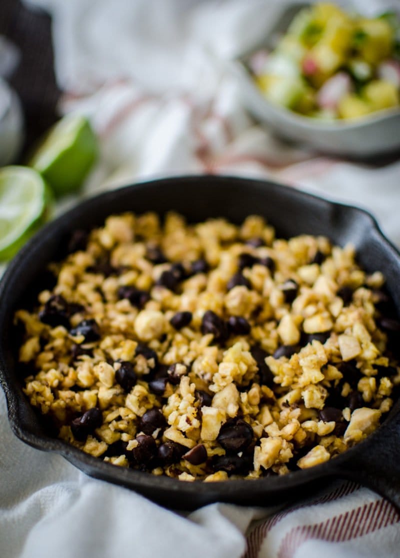 Plantain rice with black beans is an easy side dish you can make for any Mexican dinner and it also is a great taco or burrito filling!