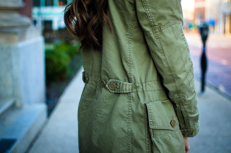 My green anorak jacket is one of my favorite spring closet staples. It goes with so much and can easily be dressed up or down.
