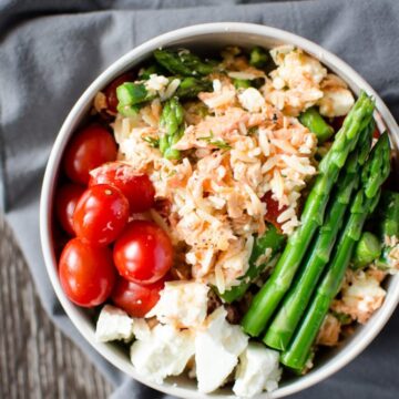 Perfectly roasted salmon is the starring ingredient in this gorgeous spring pasta salad that's perfect for a picnic or outdoor setting!