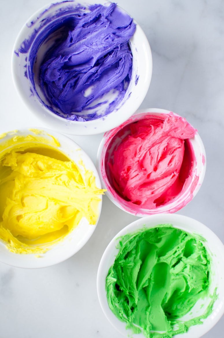 Colorful neon shades of buttercream frosting make the perfect sugar cookie topping!