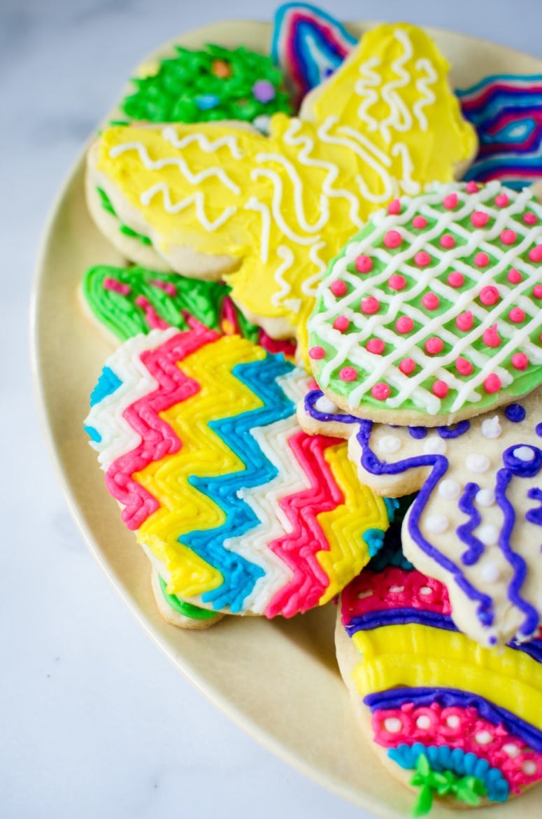 Lemon zest-laced cutout cookies iced with colorful buttercream frosting are a festive treat for Spring or Easter!