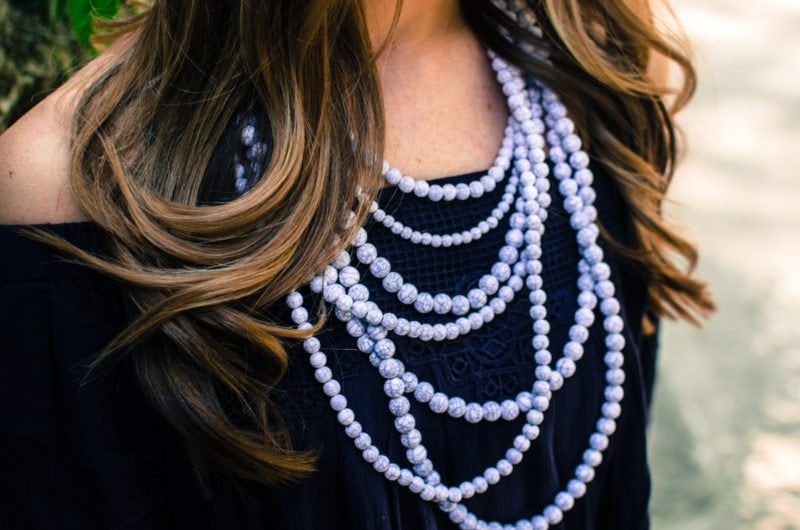 This layered necklace from Bauble Bar features cracked marble painted beads.