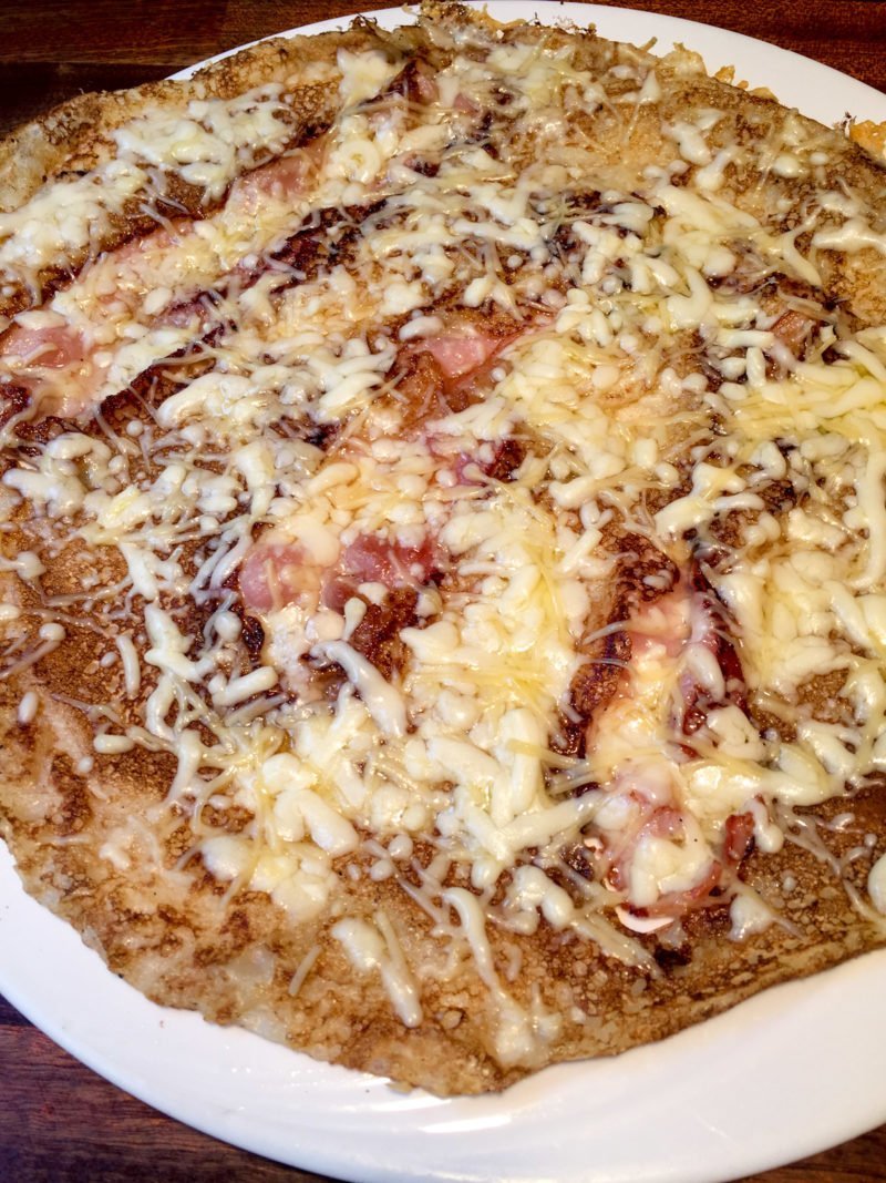 Bacon and cheese Dutch pancake at the Four Pillars in Amsterdam