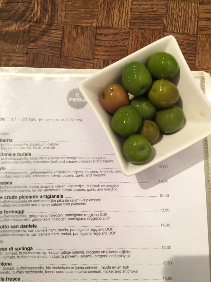 The best olives at La Perla in Amsterdam