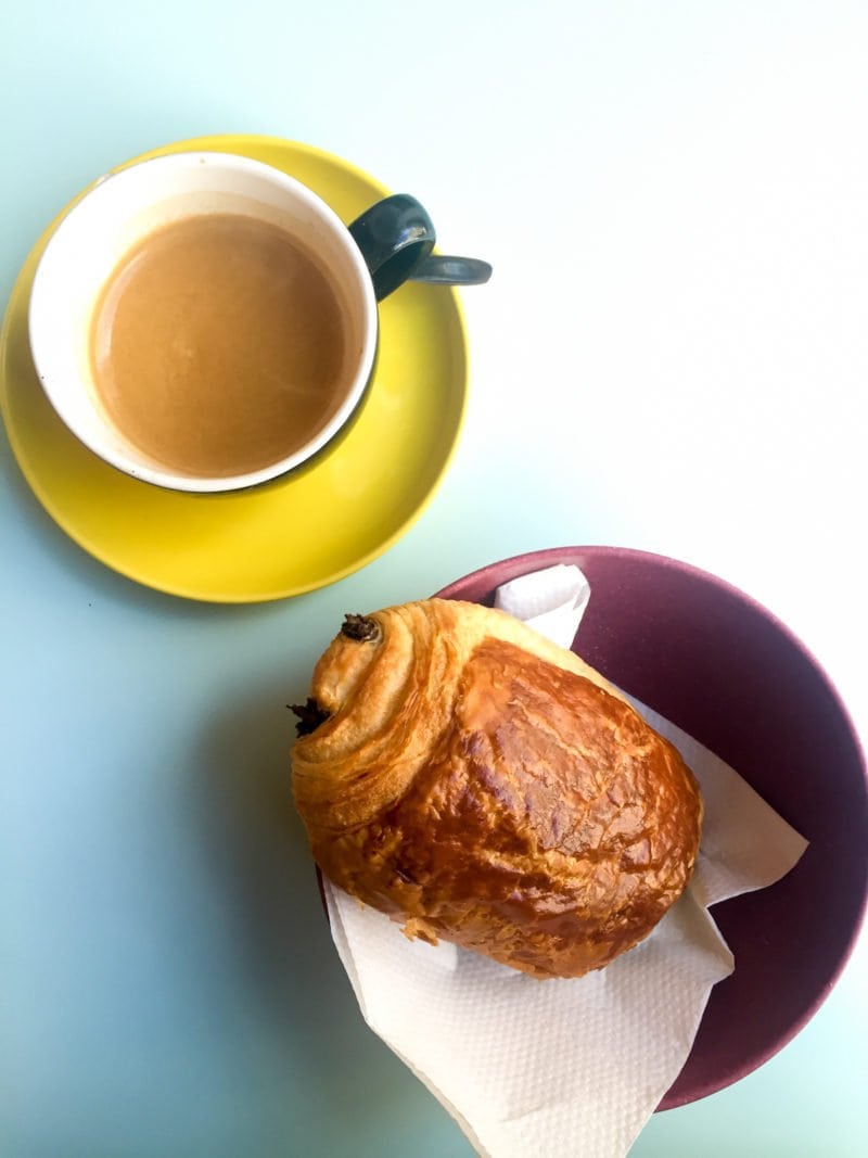 Pan au Chocolat with a Cafe Americano in Brussels, Belgium