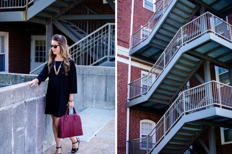 This edition of Sweet Chic features a dolman sleeve little black dress that's perfect for fall. It's paired with a wine-colored satchel bag and animal print wedges for a chic street-style outfit. 