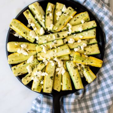This recipe for Greek-Style Roasted Zucchini with Feta is a simple side dish that highlights summer produce and fresh herbs!