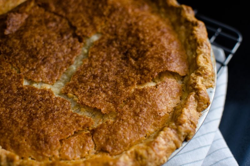 A close up of a chess pie.