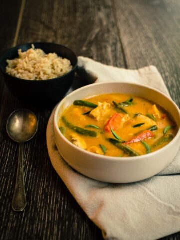 This hearty and flavorful recipe for Pumpkin Curry with Chicken merges seasonal fall color with bold Thai flavor to warm you from the inside out!