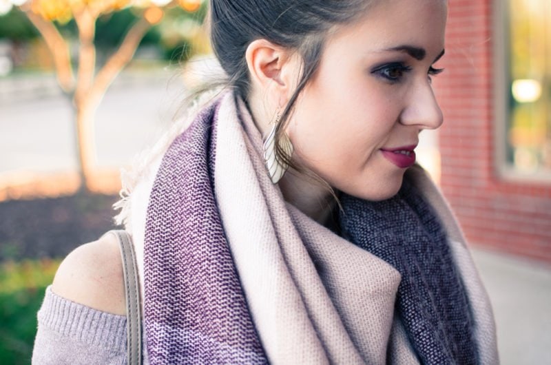 Yes, you can wear white jeans after Labor Day! This look features neutral taupe + white jeans + and a blanket scarf for crisp fall weather!