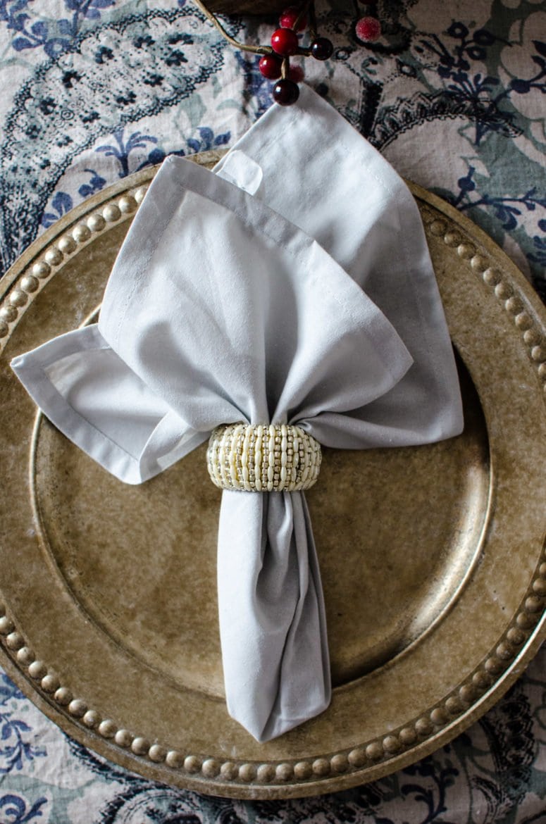 Charger, napkins, and napkin ring are all from Home Goods and can be used year round