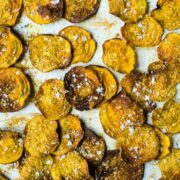 These cheesy golden beet chips with turmeric and rosemary sea salt are a savory +salty alternative to regular chips and are an easy healthy snack recipe! Gluten free and vegan too!