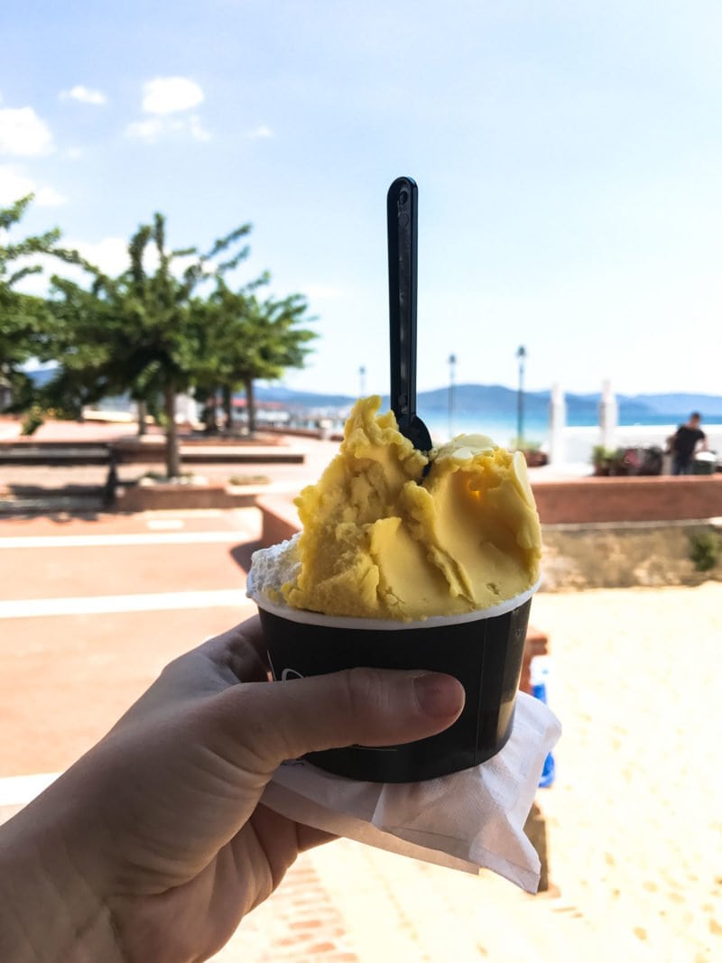 Gelato in a serving cup.