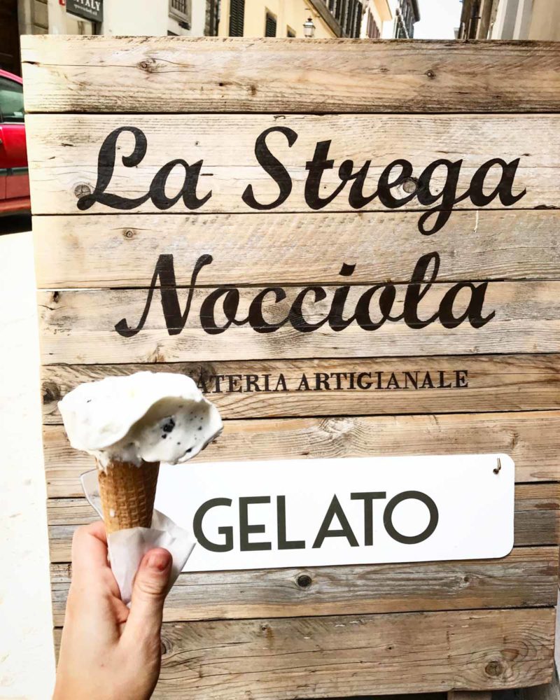 La Strega Nocciola sign with gelato. Our favorite.