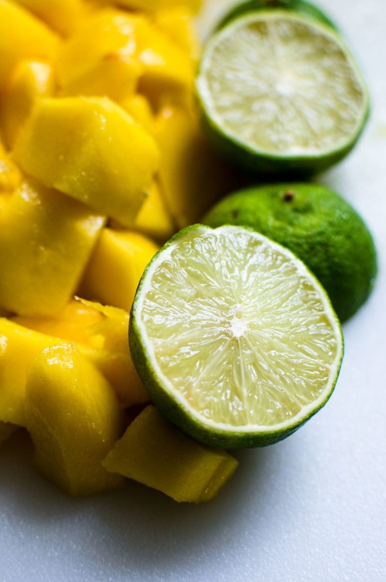 Sliced mango and lime.
