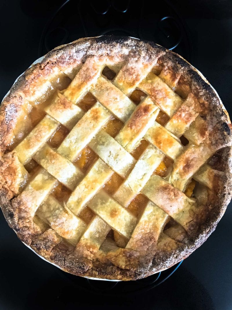 A Peach Bellini pie just out of the oven.