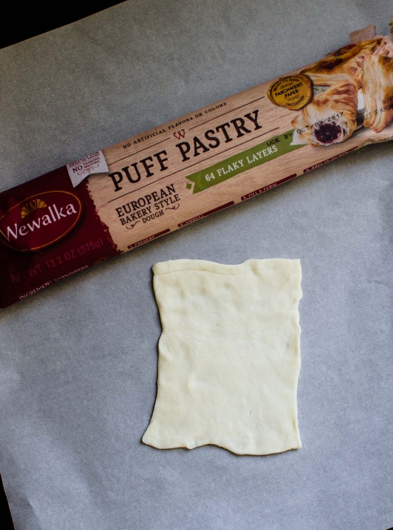 Puff pastry on a parchment paper. 