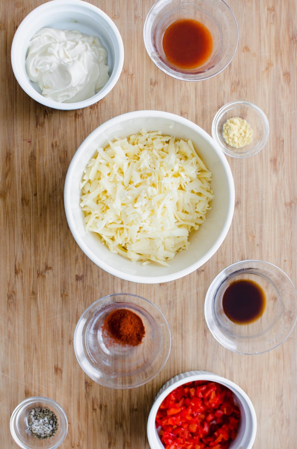 A cutting board with ingredients for this recipe