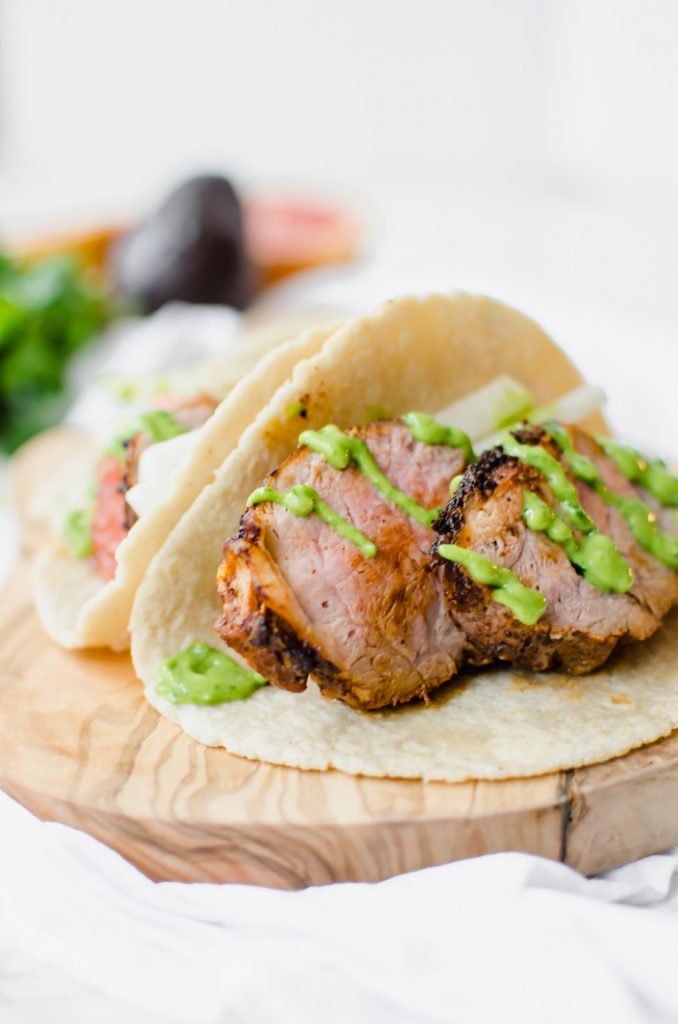 pork-tenderloin-tacos-with-creamy-avocado-sauce