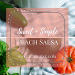 A long Pinterest pin collage with photos of Peach Salsa.