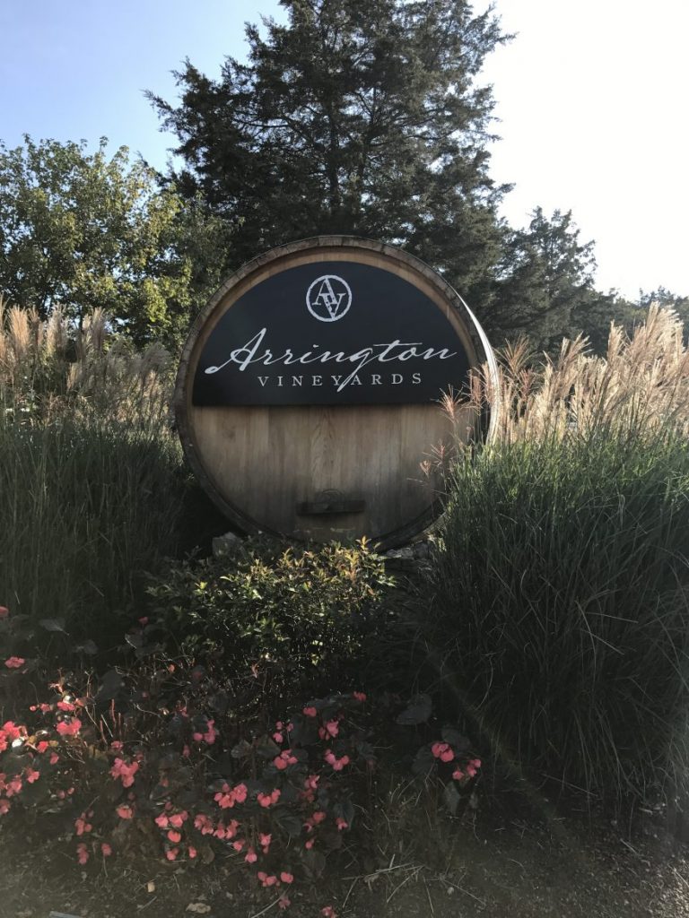 Arrington Vineyards entrance wine barrel and landscape
