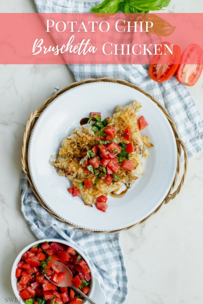 Oven-Fried Potato Chip Chicken with Bruschetta Topping