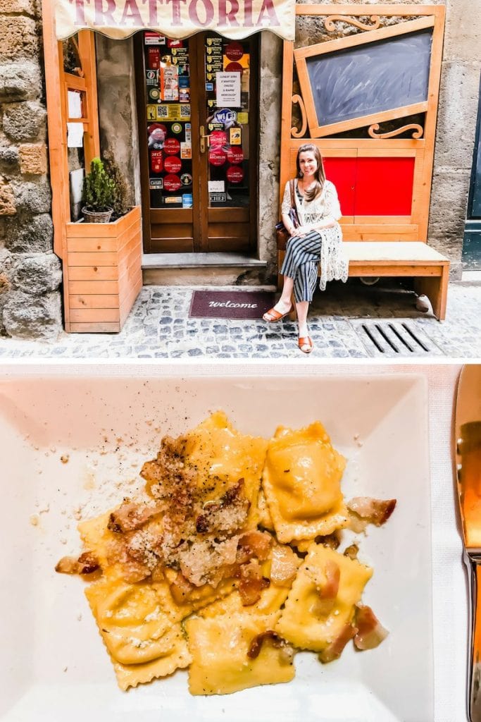 A photo collage of pasta at Trattoria del Morro in Orvieto, Italy