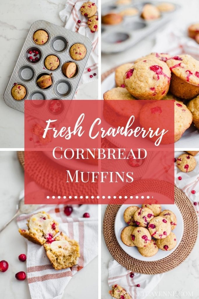 A collage of photos of cranberry cornbread muffins with Pinterest text overlay.