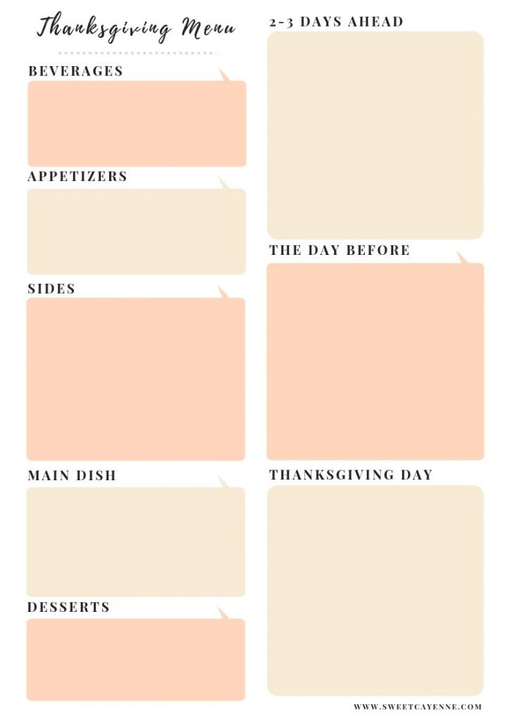 A thanksgiving menu planning sheet.