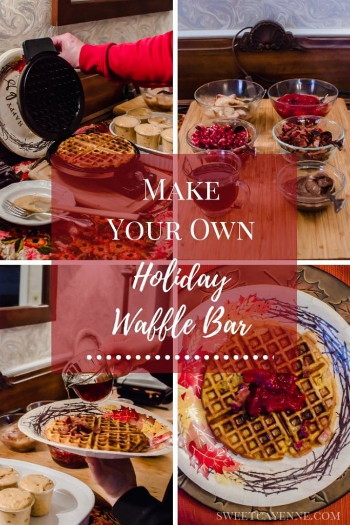 A collage of photos for a make-ahead waffle bar.