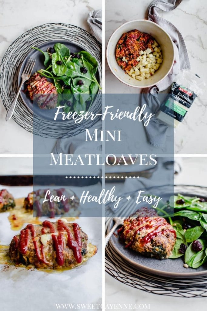 A picture collage of freezer-friendly mini meatloaves for Pinterest.
